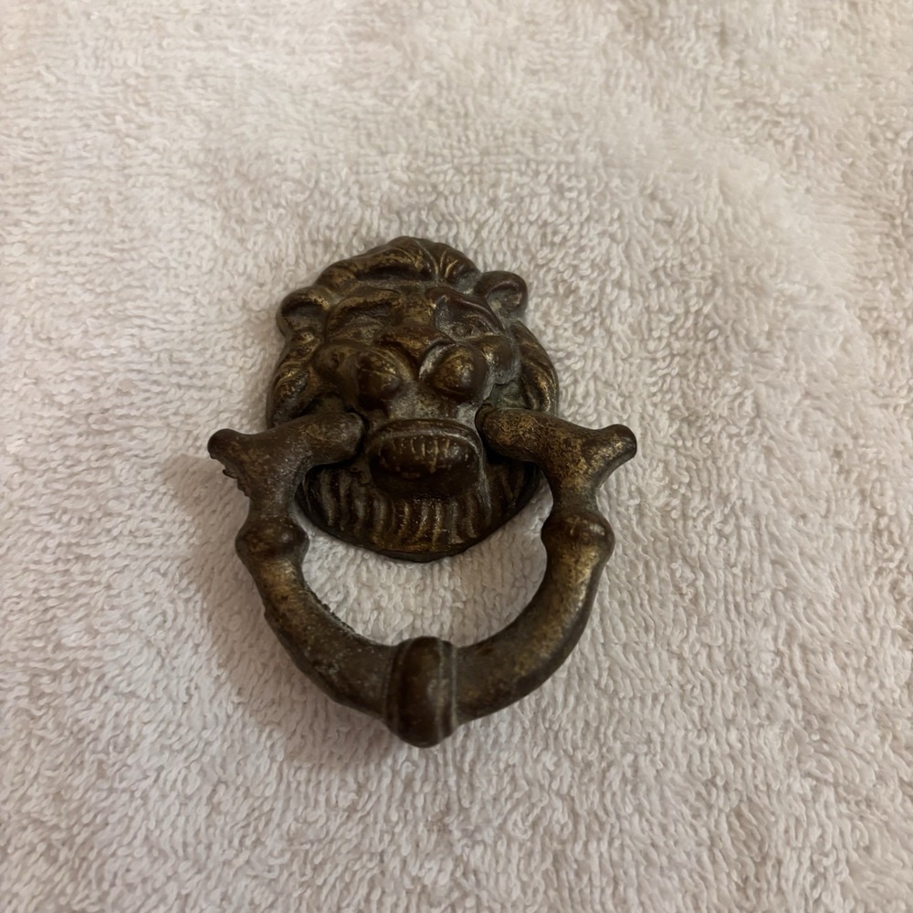 Antique Vintage Brass Bronze Lion Head Drop Ring Drawer Pull Furniture
